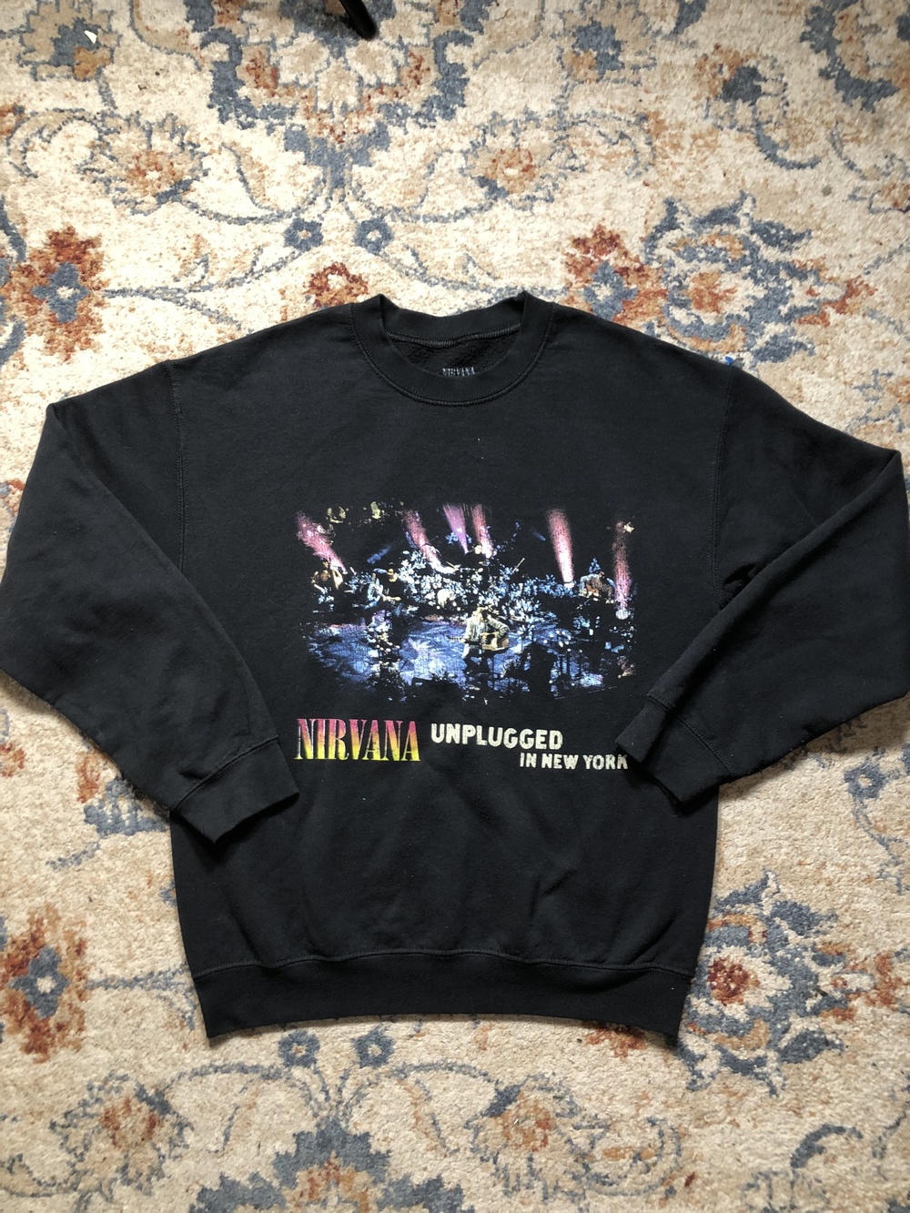 Nirvana Unplugged In New York Sweatshirt Mens Medium Black Crewneck Band Grunge
